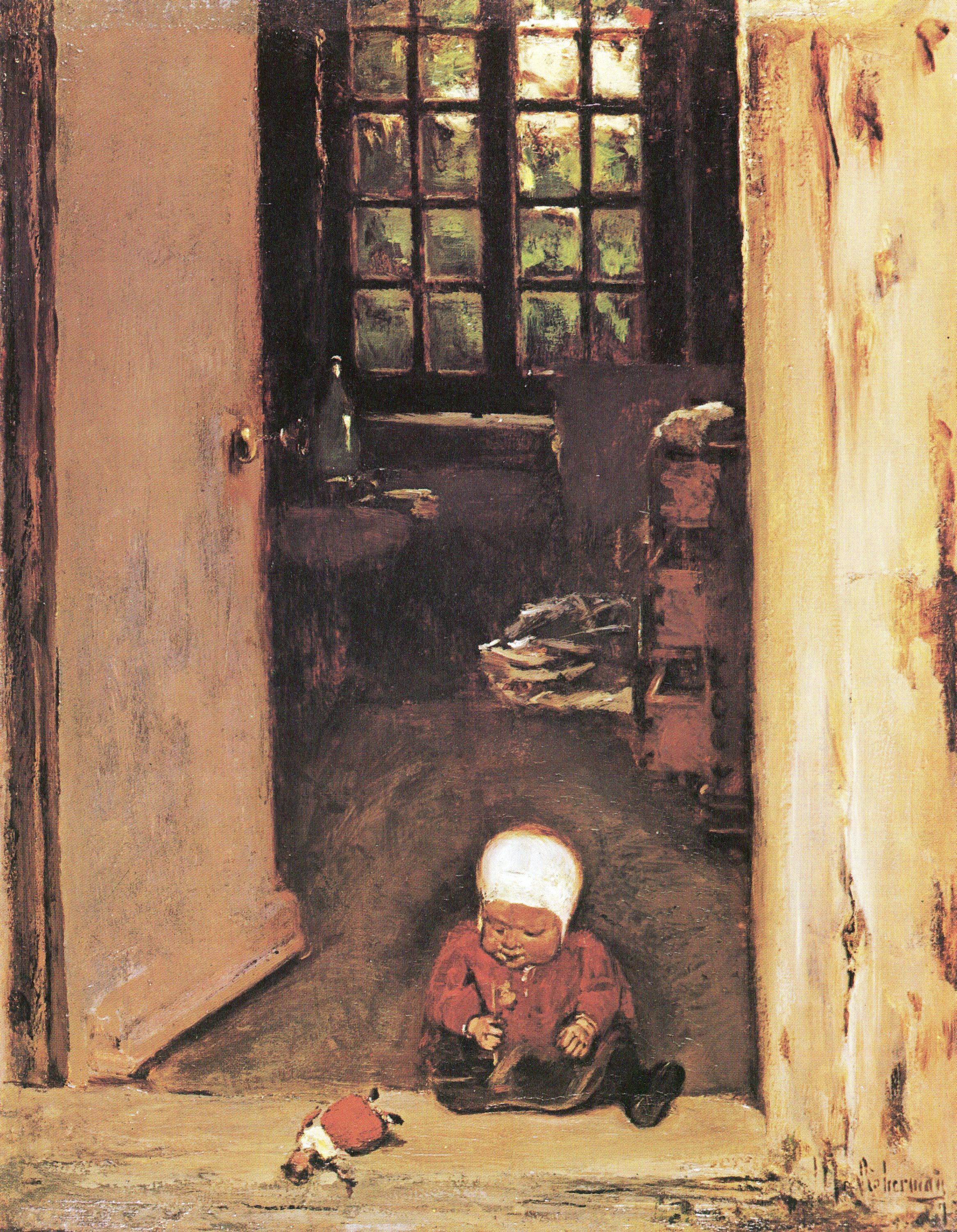 Criança brincando na soleira da porta - Max Liebermann
