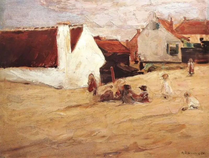 Praça da aldeia com crianças brincando - Max Liebermann