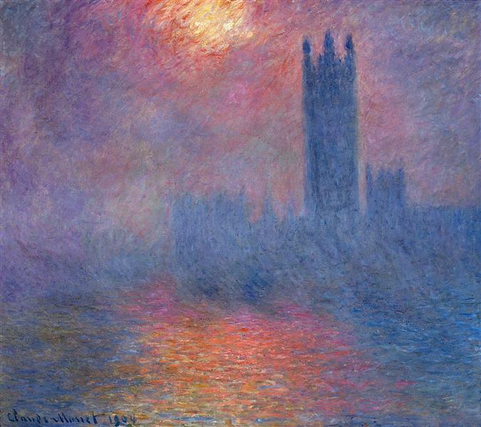 🌫️ Londres, o Parlamento, fenda de sol na névoa – Claude Monet (1904)