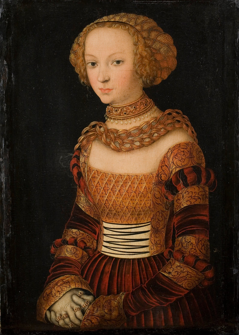 Retrato de uma jovem mulher. Princesa Émilie de Saxe? - Lucas Cranach o Velho