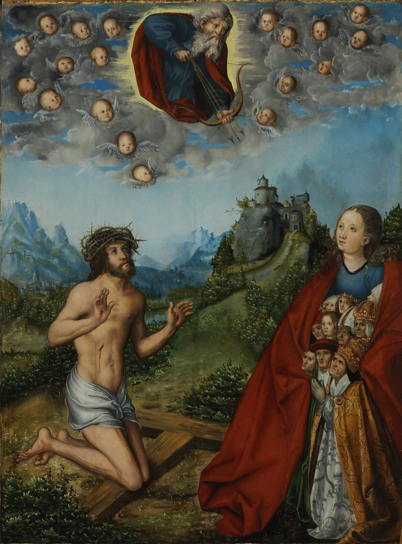 O Cristo e a Virgem intercedendo pela humanidade diante de Deus Pai - Lucas Cranach, o Velho