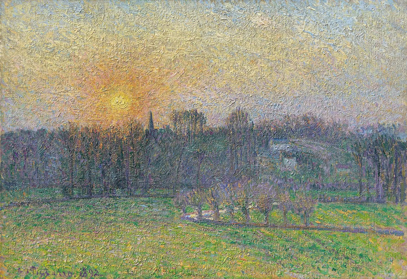 Vista de Bazincourt, pôr do sol - Camille Pissarro