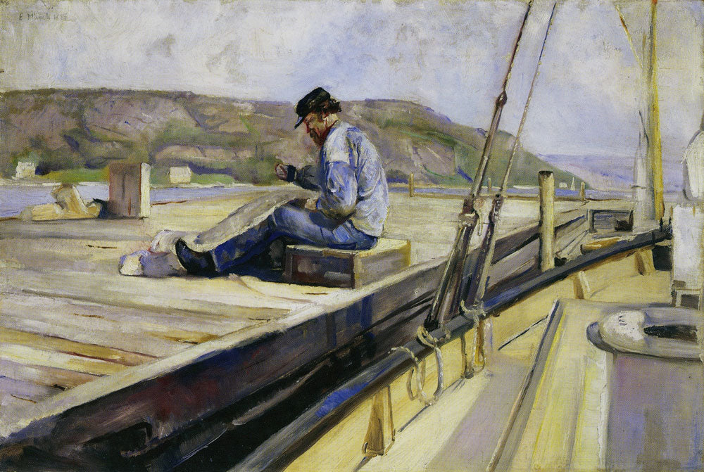 Reproduction du tableau « Homme réparant un filet - Edvard Munch » par Alpha Reproduction en peinture à l’huile