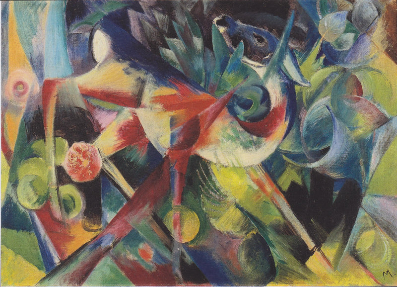 Cervo em um jardim florido - Franz Marc