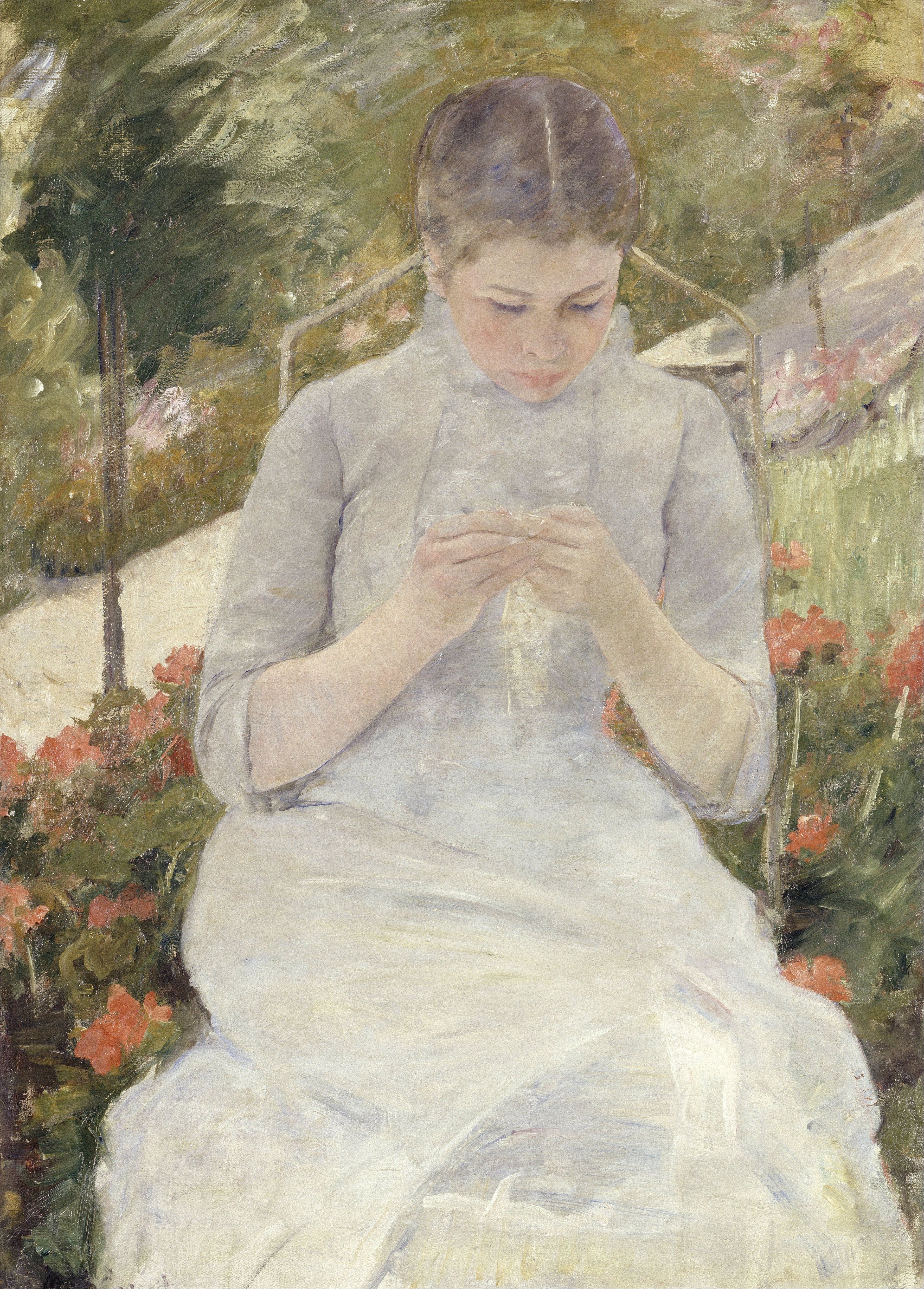 Reproduction du tableau « Jeune Fille au jardin - Mary Cassatt » par Alpha Reproduction en peinture à l’huile
