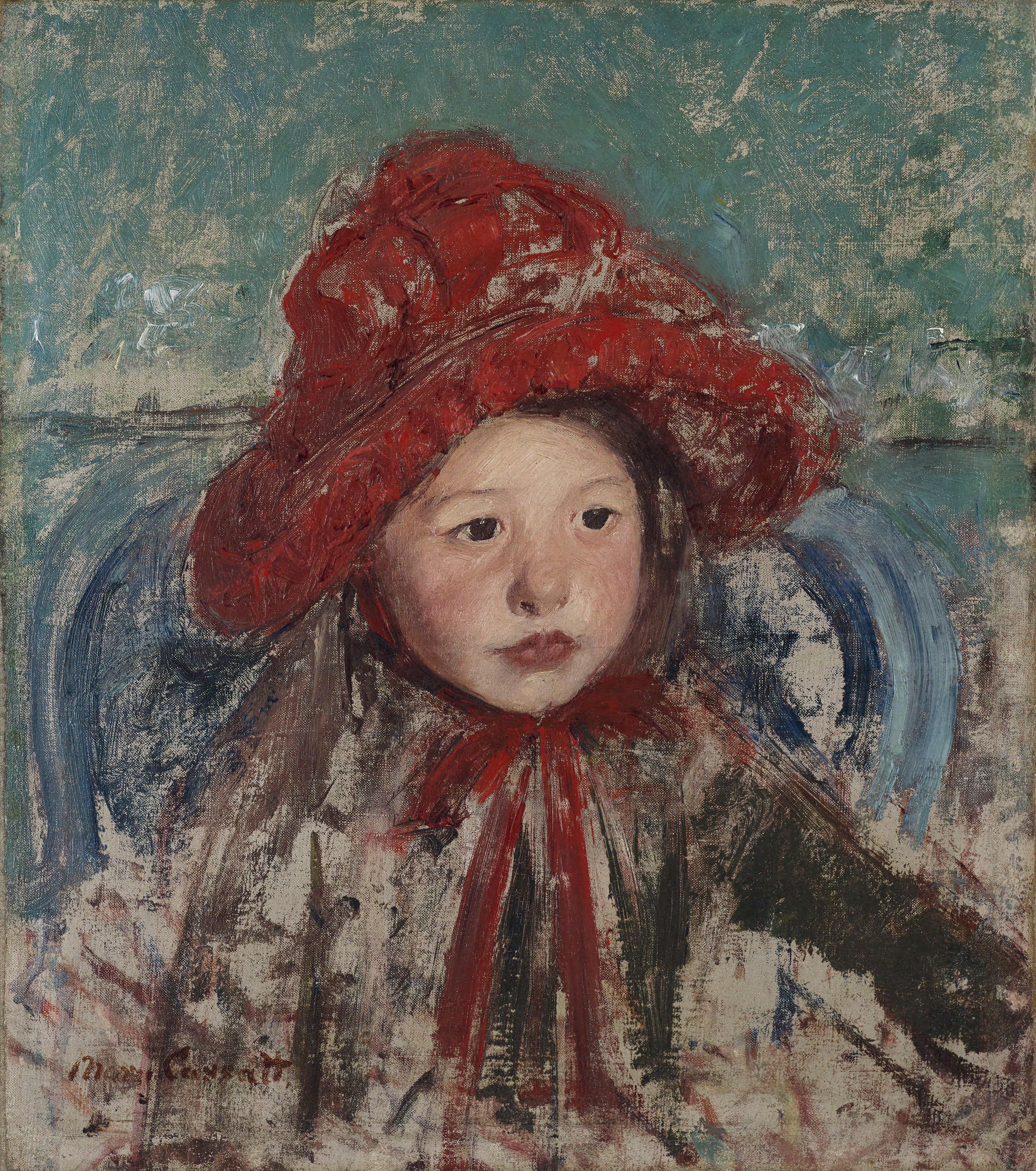 Reproduction du tableau « Petite fille au grand chapeau rouge - Mary Cassatt » par Alpha Reproduction en peinture à l’huile
