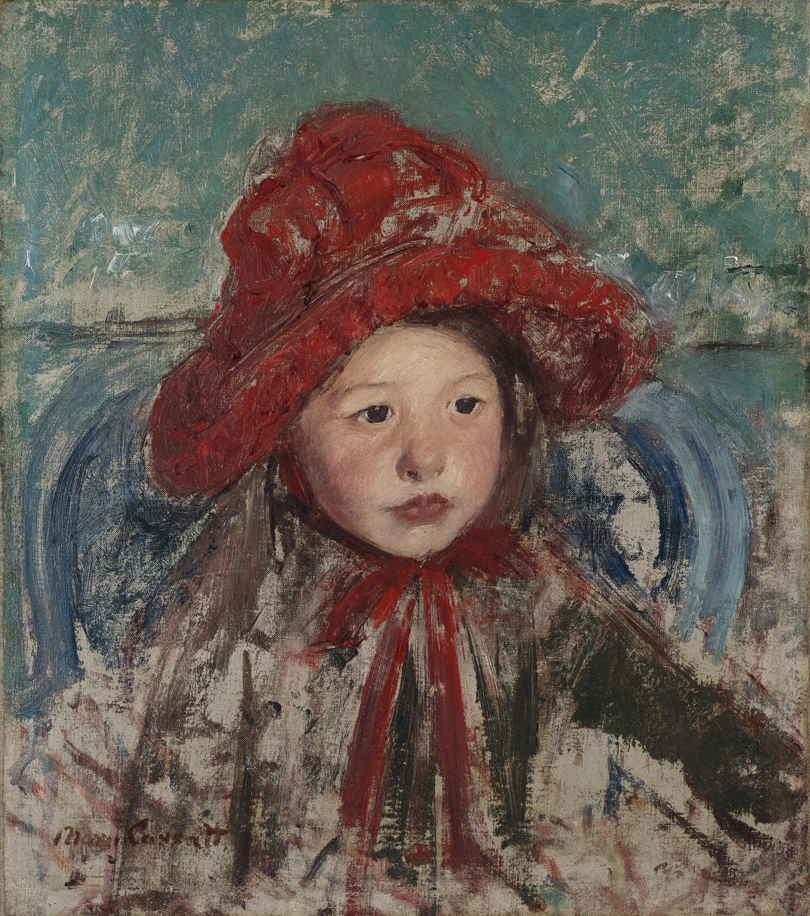 Reproduction du tableau « Petite fille au grand chapeau rouge - Mary Cassatt » par Alpha Reproduction en peinture à l’huile