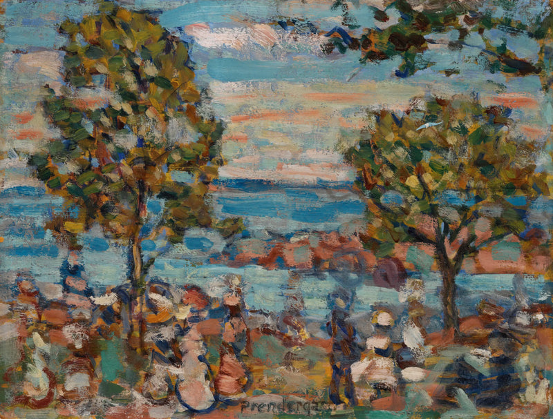 Cena de praia com duas árvores - Maurice Prendergast