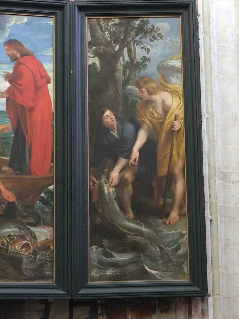 Tobias captura o peixe e o arrasta para a terra sob ordens do anjo (Tobias 6:1-10), 1618-19 - Peter Paul Rubens