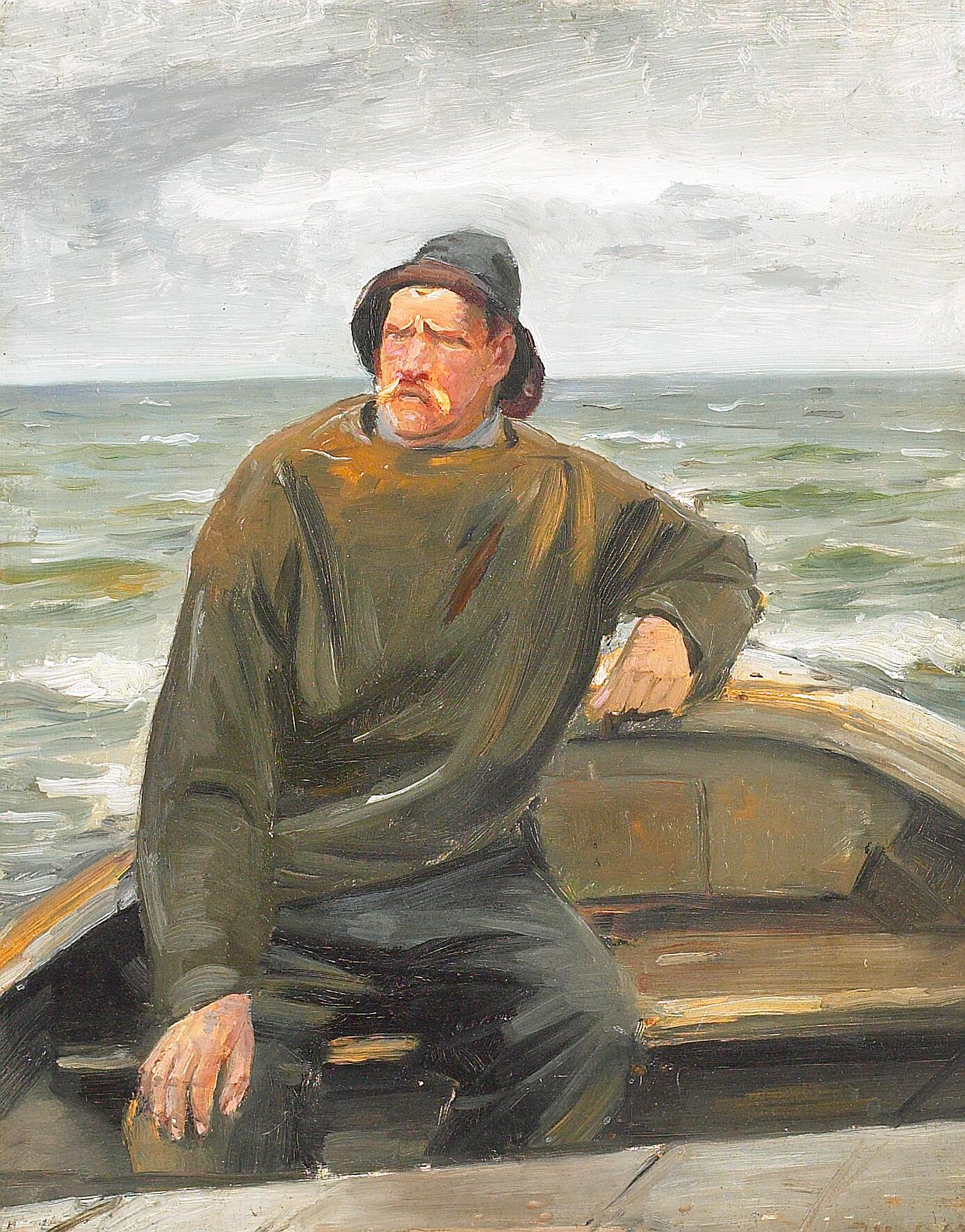 Un pêcheur dans un bateau. - Michael Peter Ancher - Alpha Reproduction