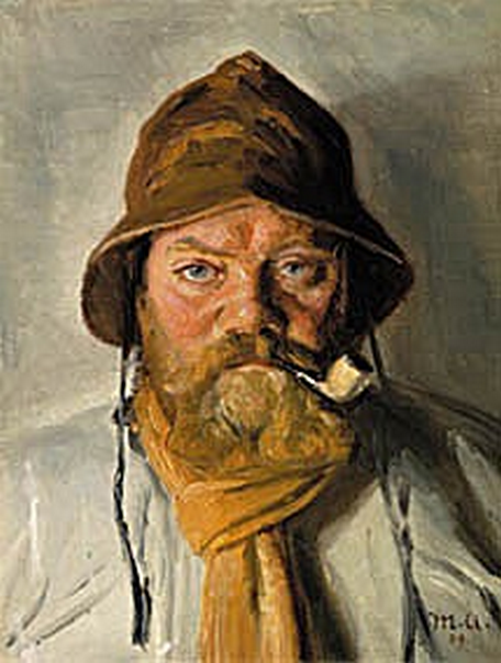 Un pêcheur de Skagen fumant la pipe et portant un ciré. - Michael Peter Ancher - Alpha Reproduction