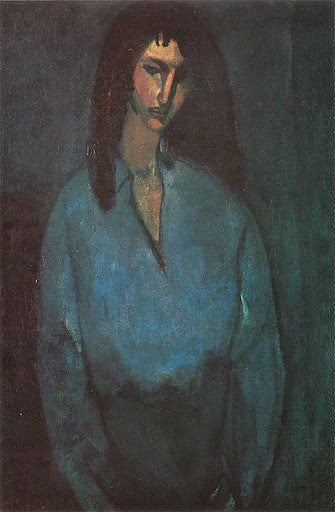 Reproduction du tableau « Portrait de jeune fille à la blouse bleue - Amedeo Modigliani » par Alpha Reproduction en peinture à l’huile