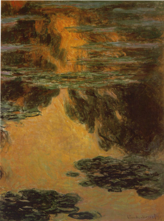 🌑 Ninféias ao crepúsculo ardente – Claude Monet (1907)