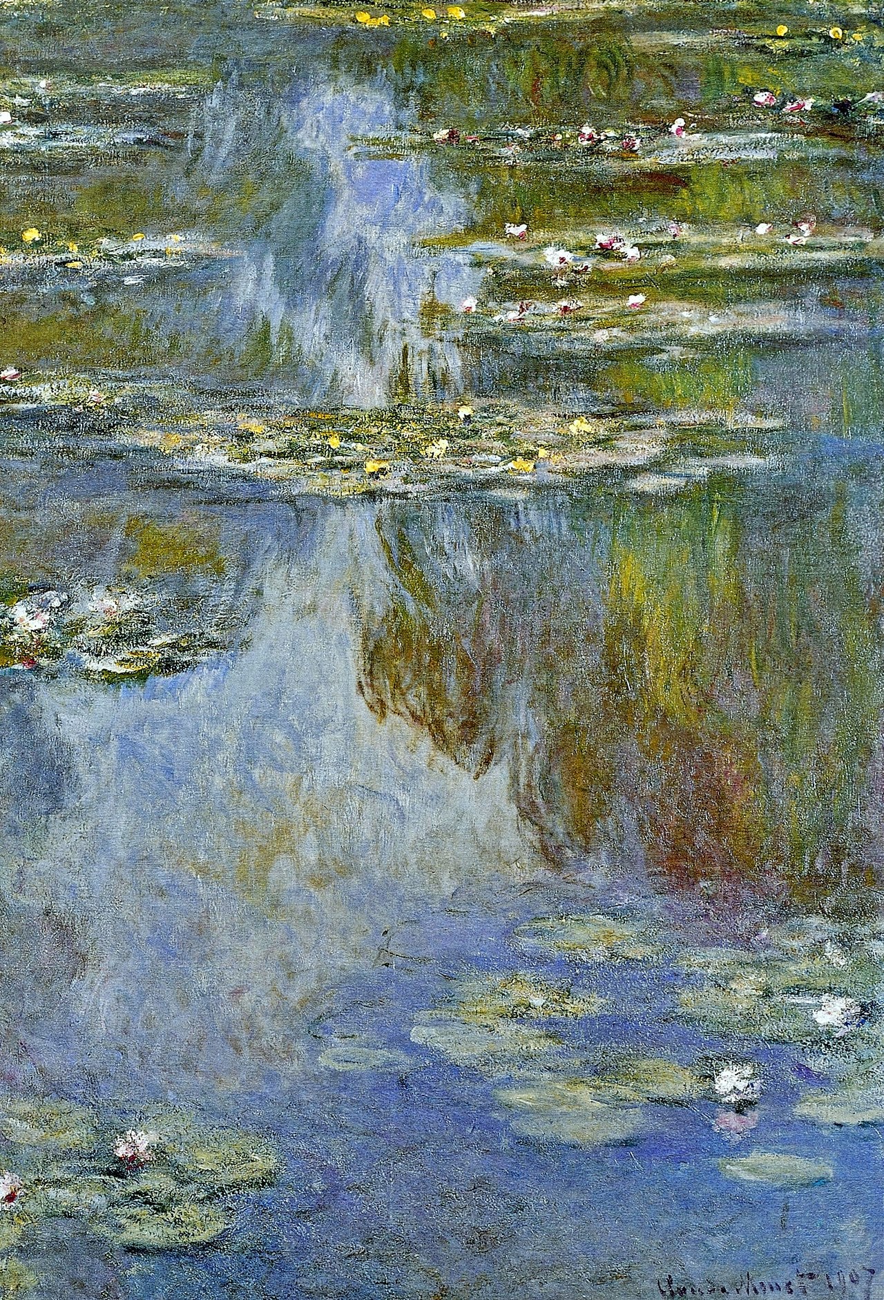 🌸 Ninféias – Reflexos azuis e amarelos (1907)