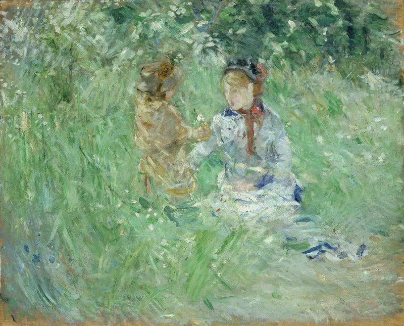 Mulher e criança em um prado em Bougival - Berthe Morisot
