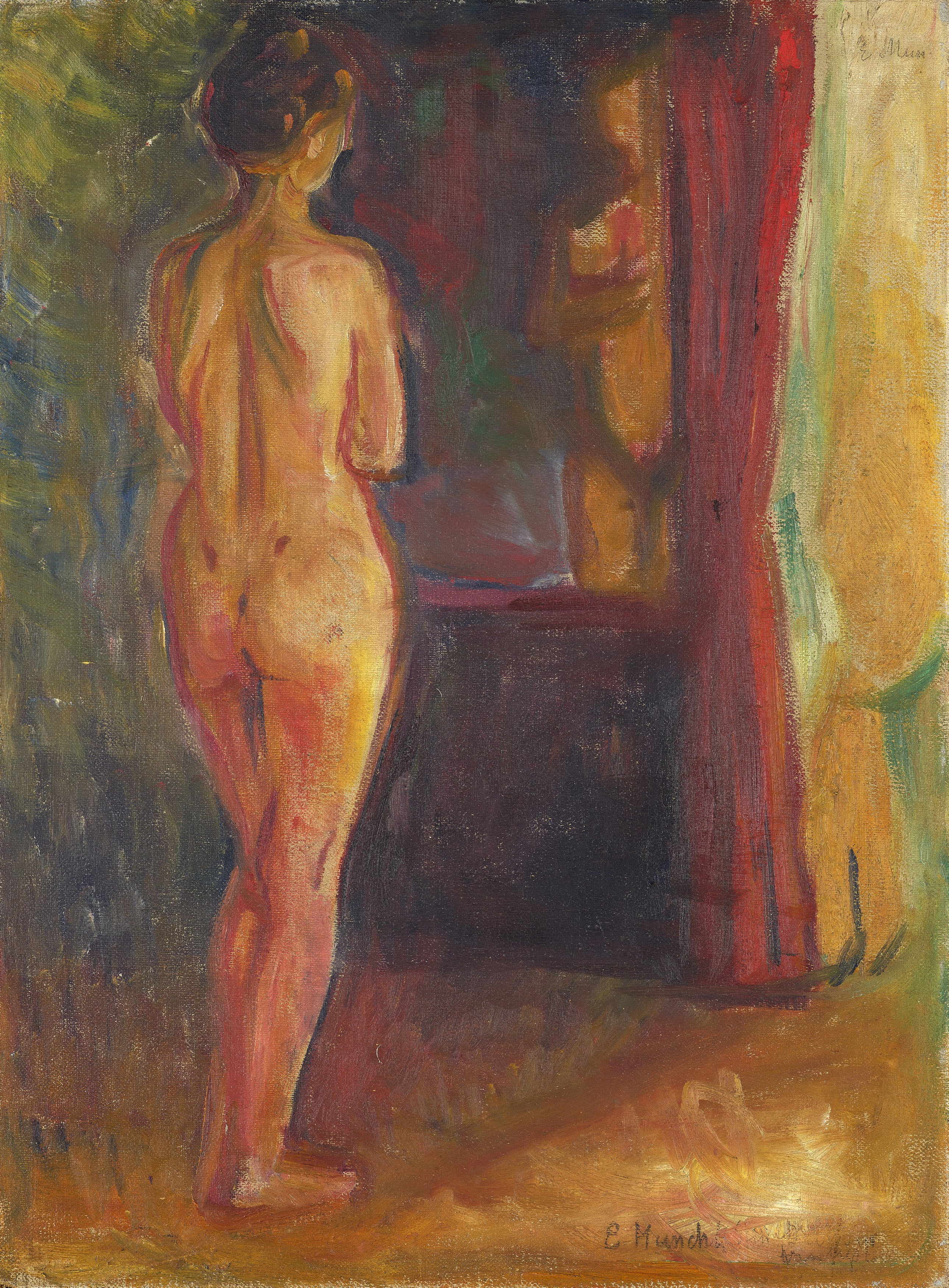 Reproduction du tableau « Nu devant son miroir - Edvard Munch » par Alpha Reproduction en peinture à l’huile
