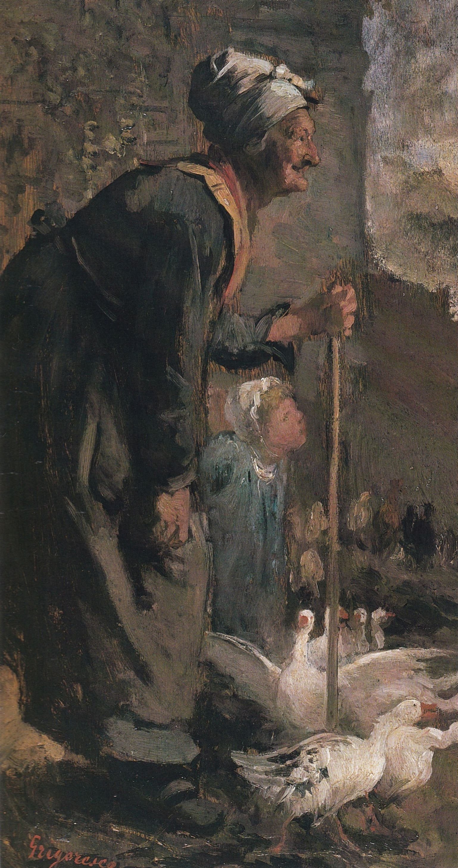 La Vieille Femme aux oies, Nicolae Grigorescu, 1868, peinture à l’huile