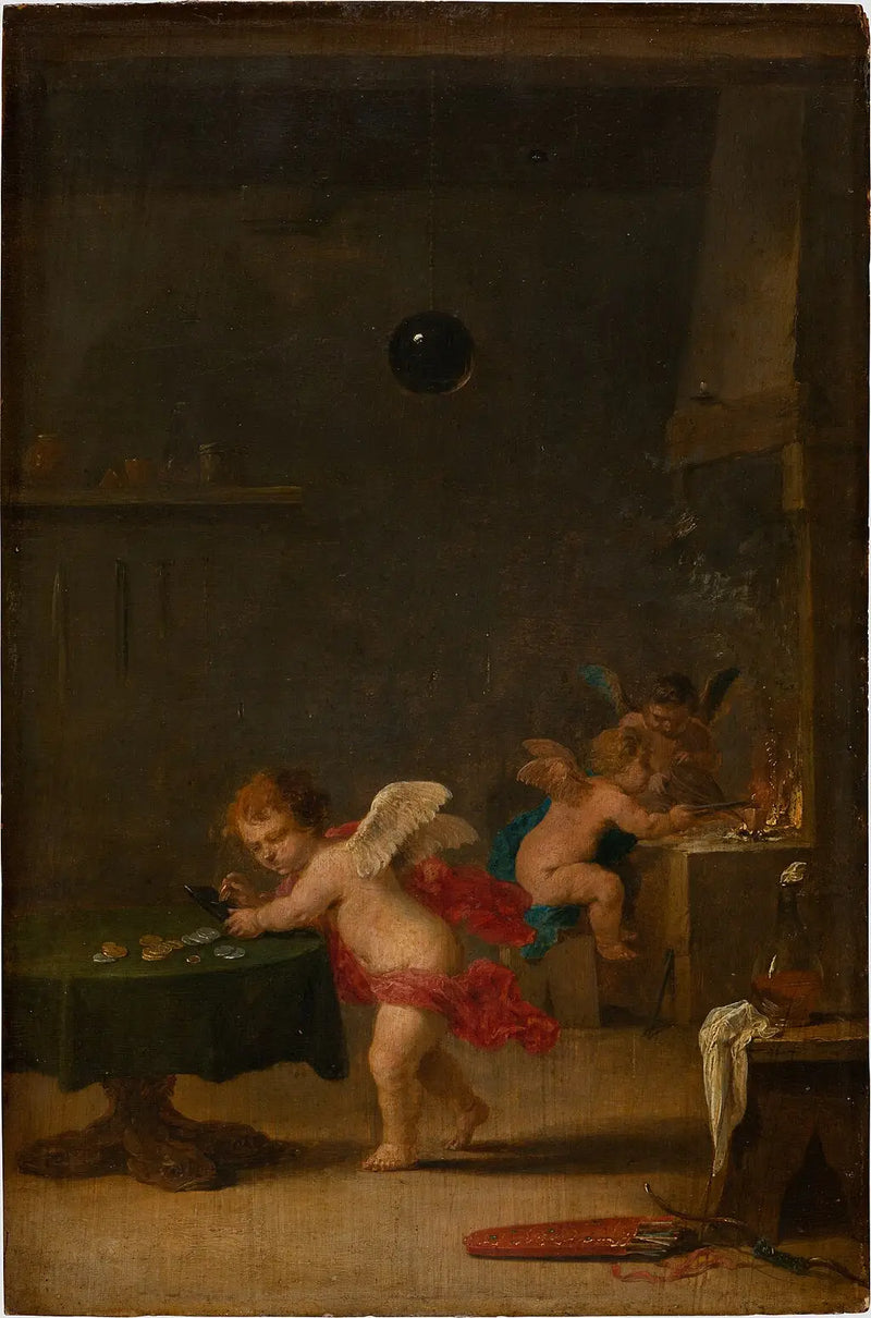 Amoretti no ateliê de um alquimista - David Teniers Júnior