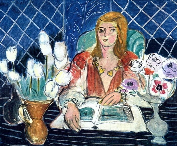 Reproduction du tableau « Annelies, tulipes blanches et anémones - Henri Matisse » par Alpha Reproduction en peinture à l’huile