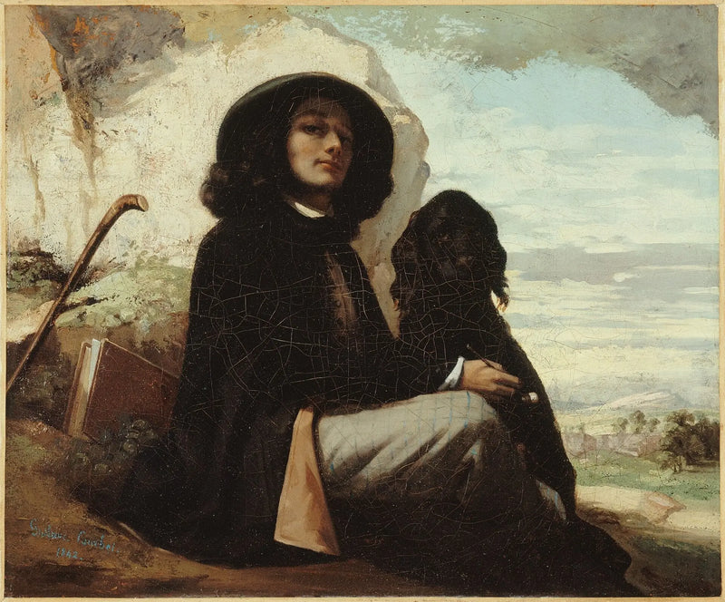 Autorretrato com cachorro preto - Gustave Courbet