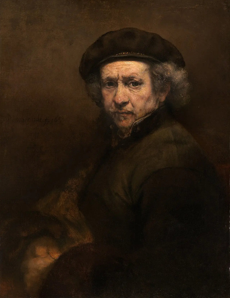 Autorretrato com boina e colarinho reto - Rembrandt