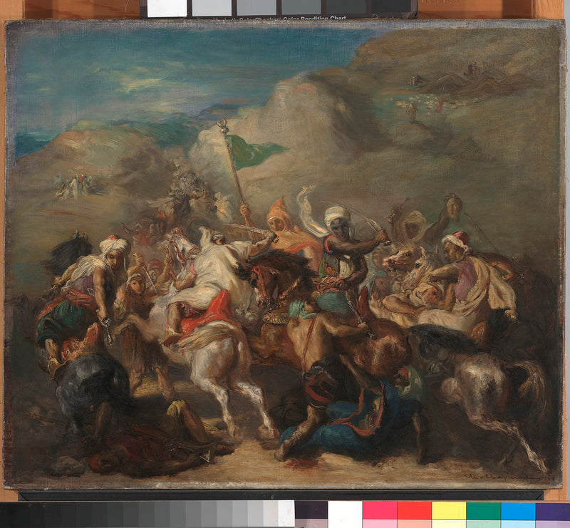 Batalha de cavaleiros árabes ao redor de uma bandeira - Théodore Chassériau