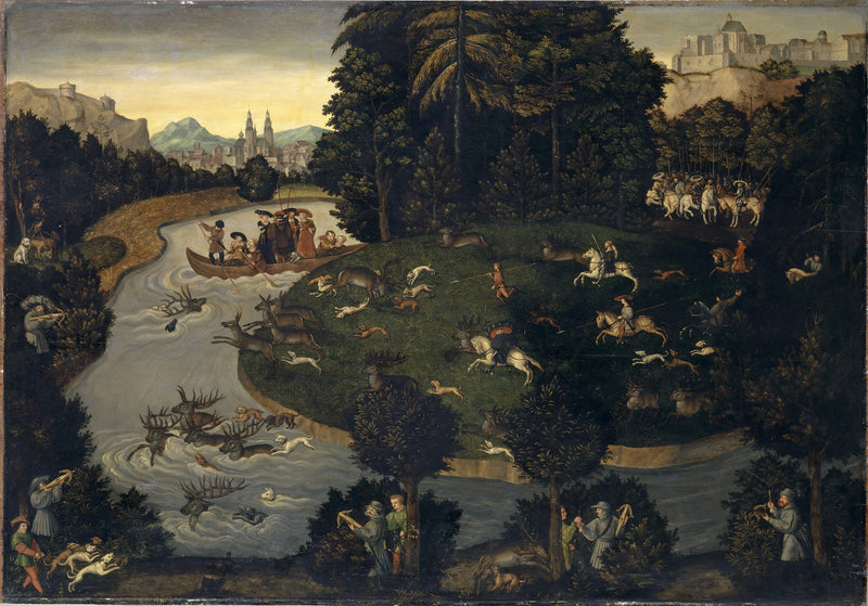 Caça aos cervos de Frédéric le Sage com o imperador Maximiliano I - Lucas Cranach, o Velho