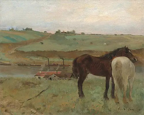 Cavalos em um prado - Edgar Degas