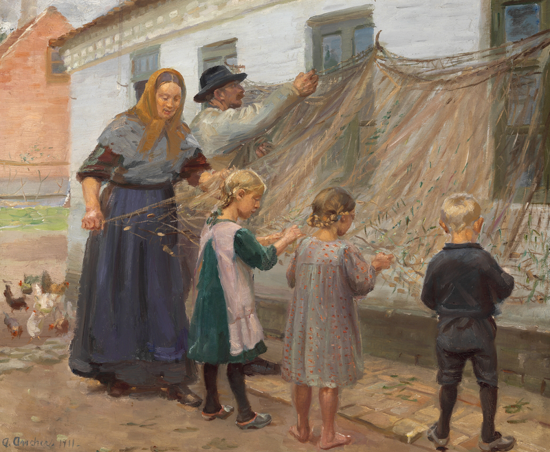 Desembaraçar a rede de pesca. - Anna Ancher