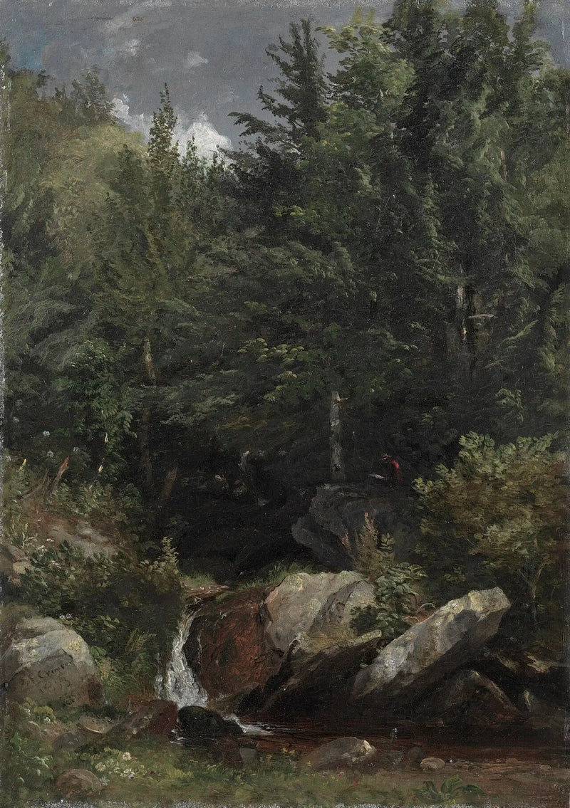 Árvores e um riacho em uma colina - Jasper Francis Cropsey