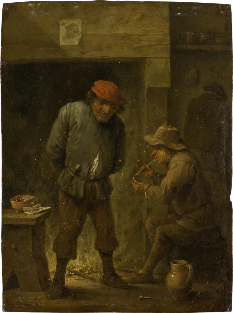 Dois camponeses ao redor da fogueira - David Teniers, o Jovem