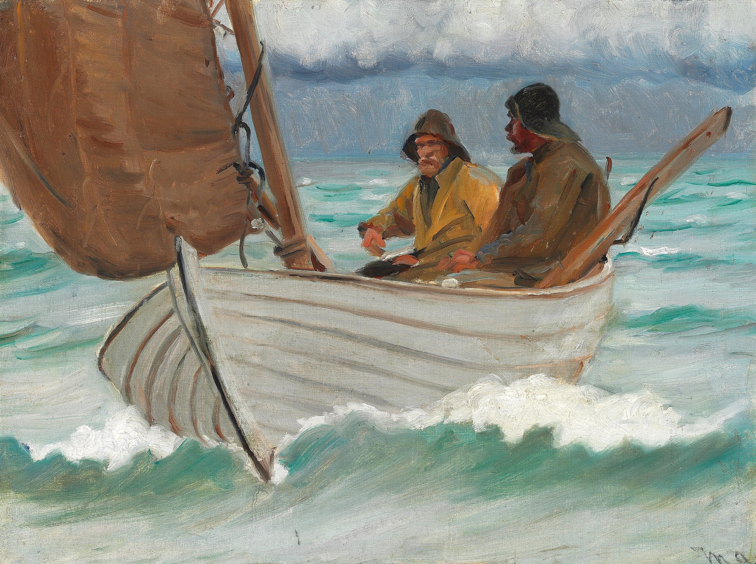Deux pêcheurs de Skagen à bord d'un voilier au large des côtes. - Michael Peter Ancher