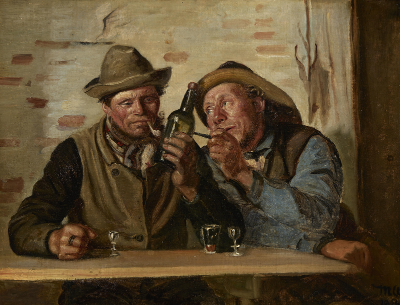 Dois pescadores de Skagen desfrutam de um cigarro e de um copo na pousada. - Michael Peter Ancher