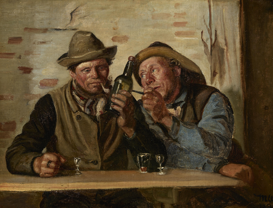 Dois pescadores de Skagen desfrutam de um cigarro e de um copo na pousada. - Michael Peter Ancher