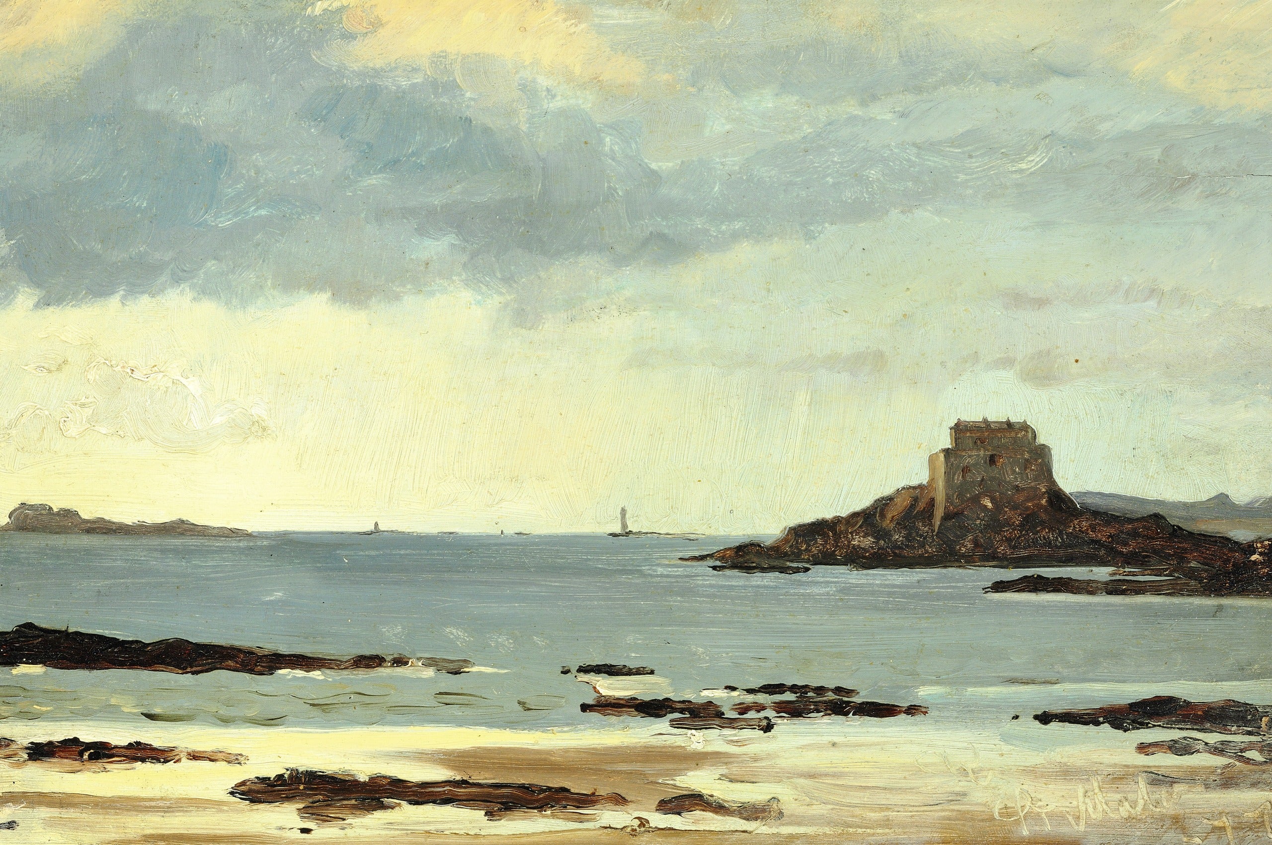 Estudo da praia em tempo cinza em Saint-Malo - Peder Severin Krøyer