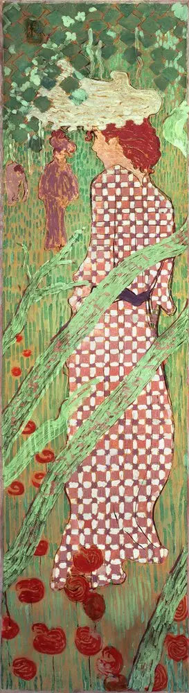 Mulheres no jardim: mulher com vestido xadrez - Pierre Bonnard