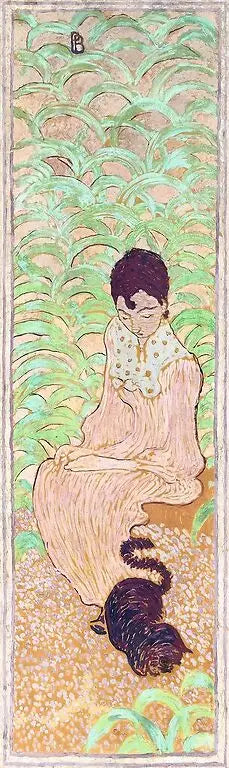 Mulheres no jardim: mulher sentada com gato - Pierre Bonnard