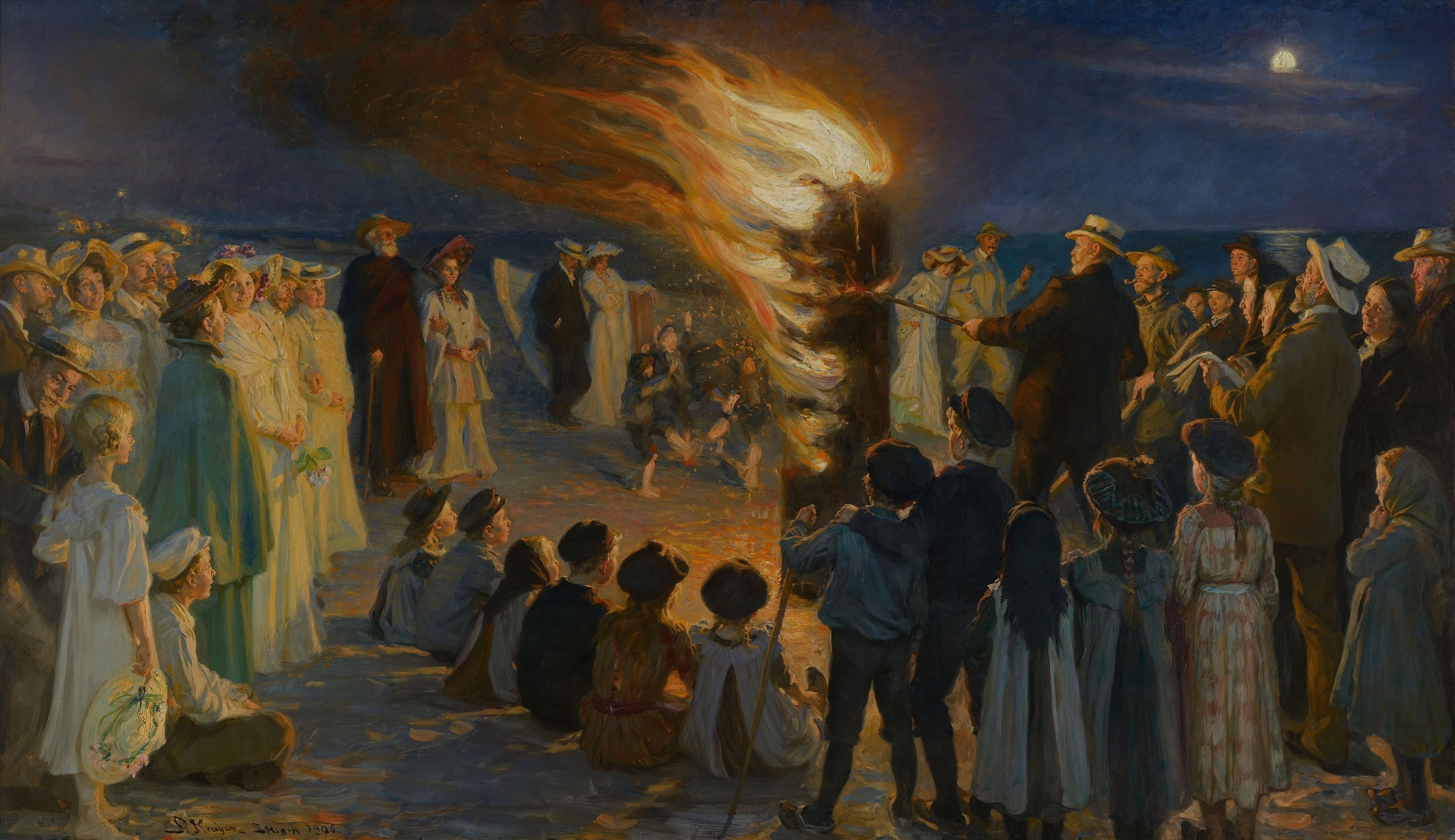 Fogo de alegria da véspera do solstício de verão na praia de Skagen - Peder Severin Krøyer