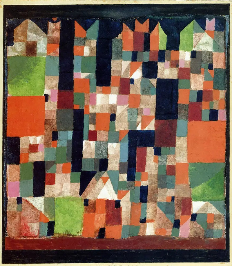 Imagem de uma cidade (acentos vermelhos/verde) - Paul Klee