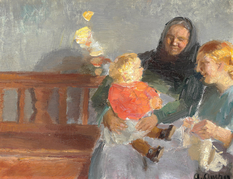 Interior ensolarado, com três gerações. - Anna Ancher