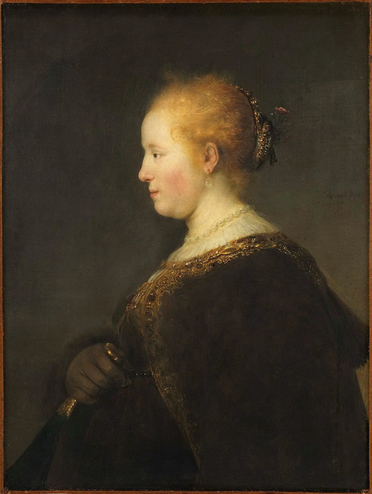 Reproduction du tableau « Jeune femme de profil - Rembrandt » par Alpha Reproduction en peinture à l’huile