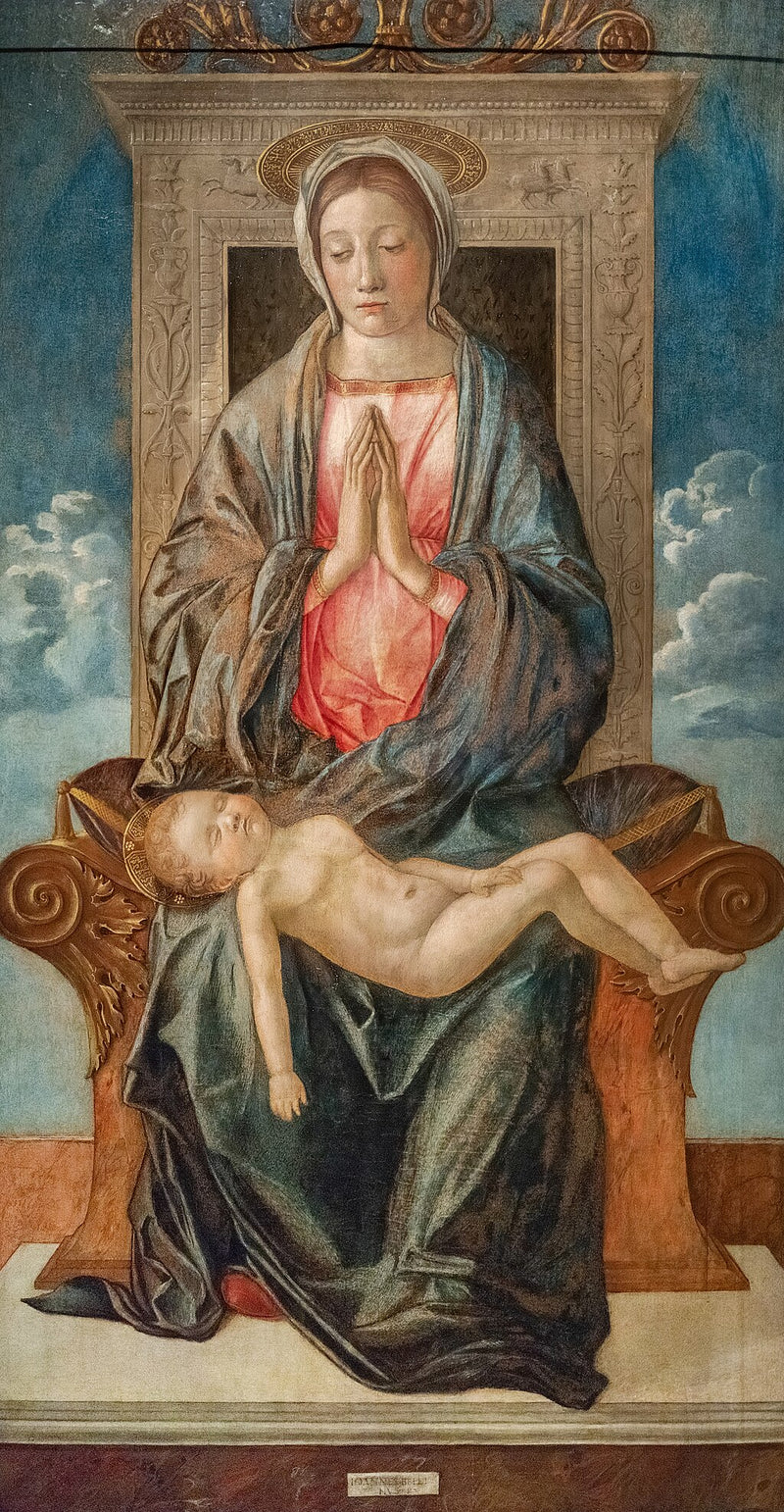 A Madona majestosa adorando o Menino Jesus dormindo - Giovanni Bellini
