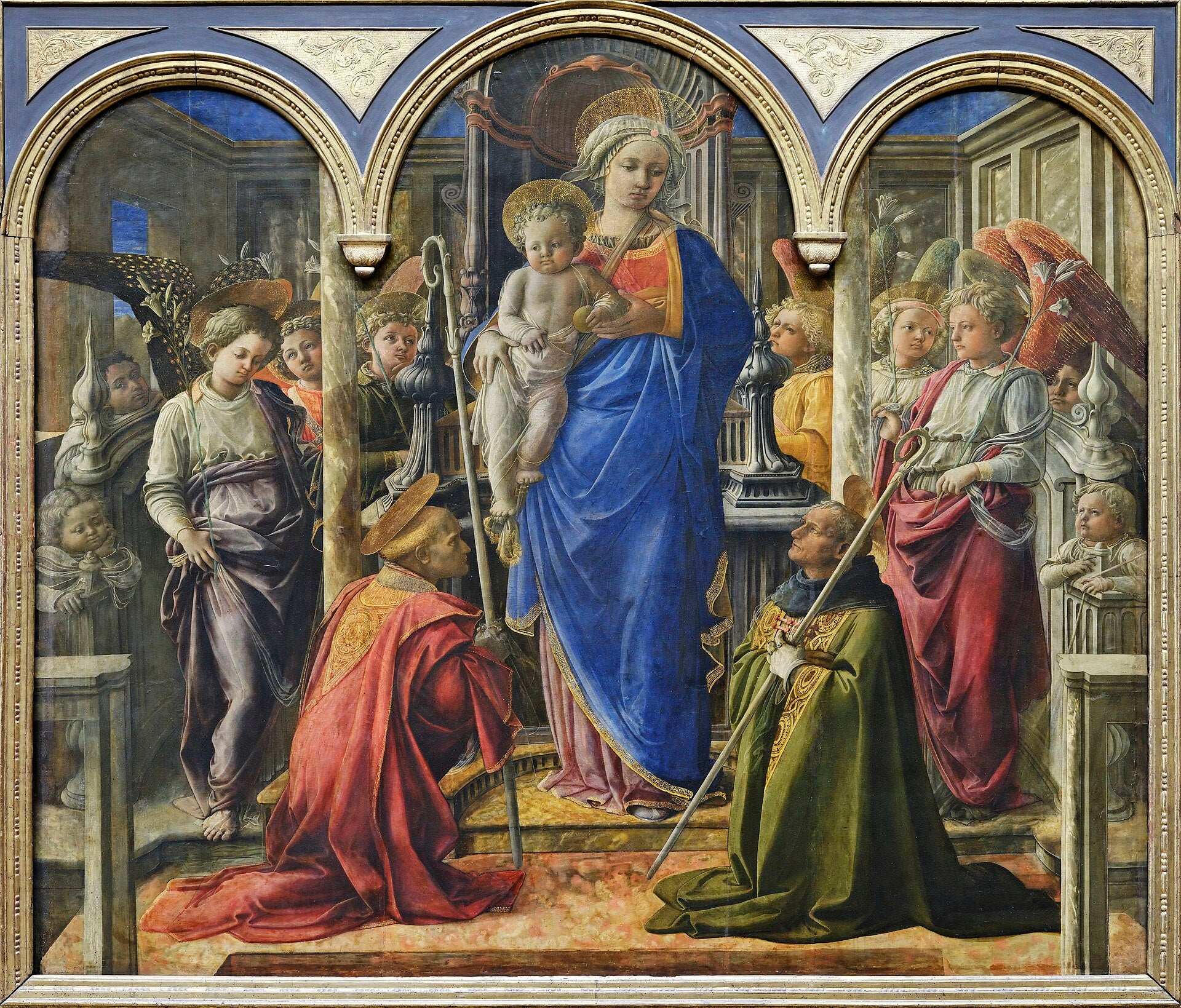 La Vierge et l'Enfant entourés d'anges, de saint Frediano et de saint Augustin - Fra Filippo Lippi