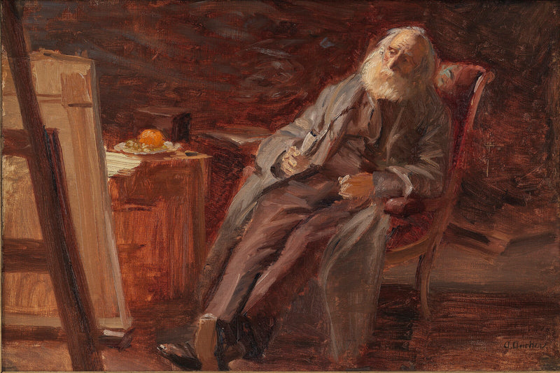 O pintor Vilhelm Kyhn fumando seu cachimbo - Anna Ancher