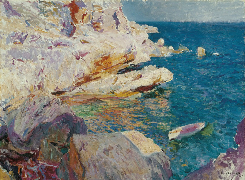 As rochas de Jávea e o barco branco - Joaquín Sorolla