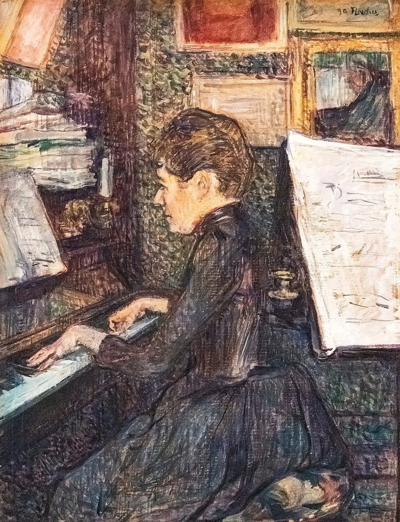 Mademoiselle Dihau ao piano - Henri de Toulouse-Lautrec
