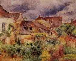 Casas de campo, telhados vermelhos (Essoyes) - Pierre-Auguste Renoir
