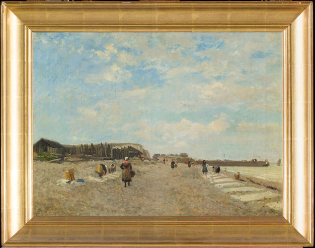 Normandas estendendo roupas em uma praia - Eugène Boudin