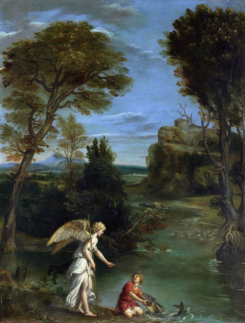 Paisagem com Tobie pescando o peixe - Domenichino