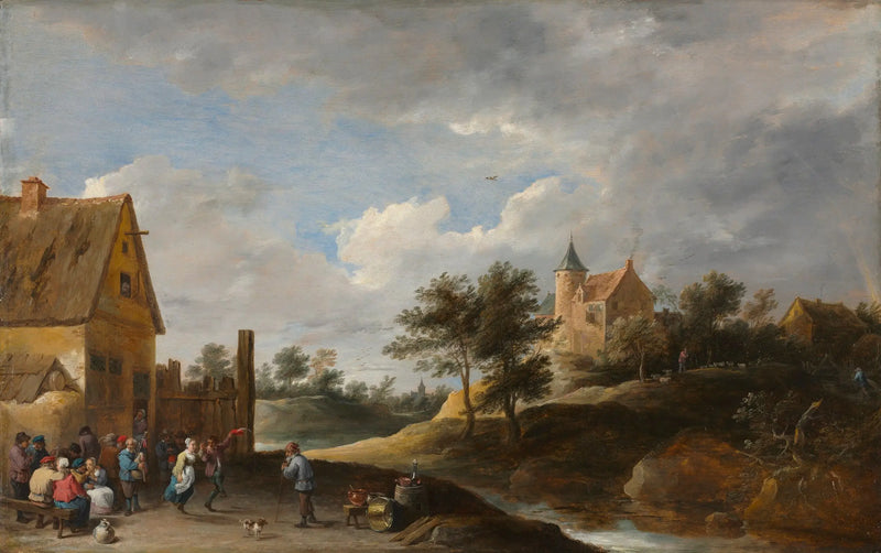 Paisagem com camponeses dançando - David Teniers, o Jovem